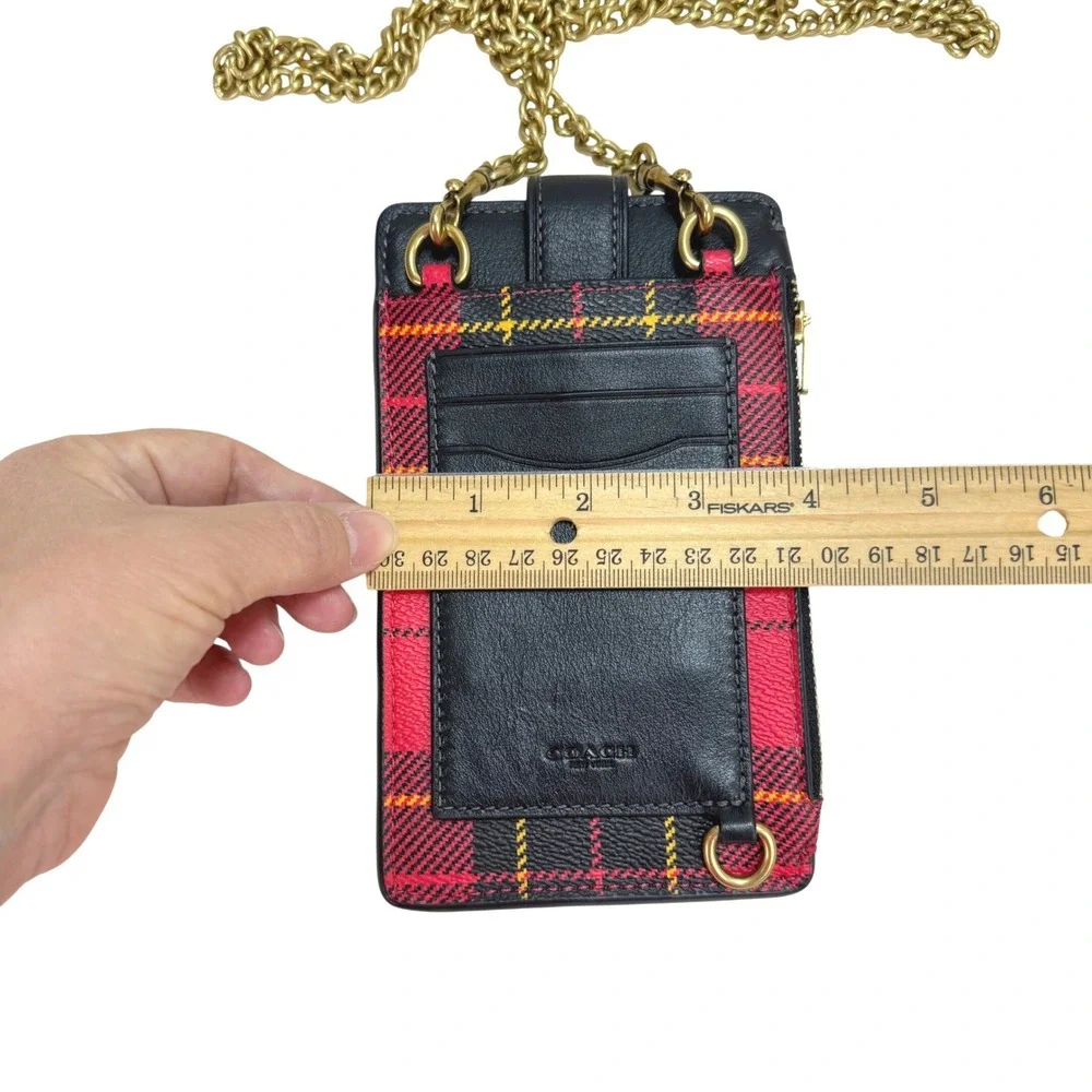 Coach Phone Crossbody OS Red Plaid Leather Gold Chain Strap Wallet Bag